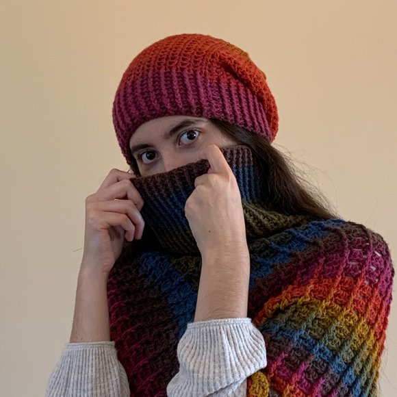 Crocheted Rainbow Poncho and Beanie Set (One Size Fits Most) - Picture 2 of 7